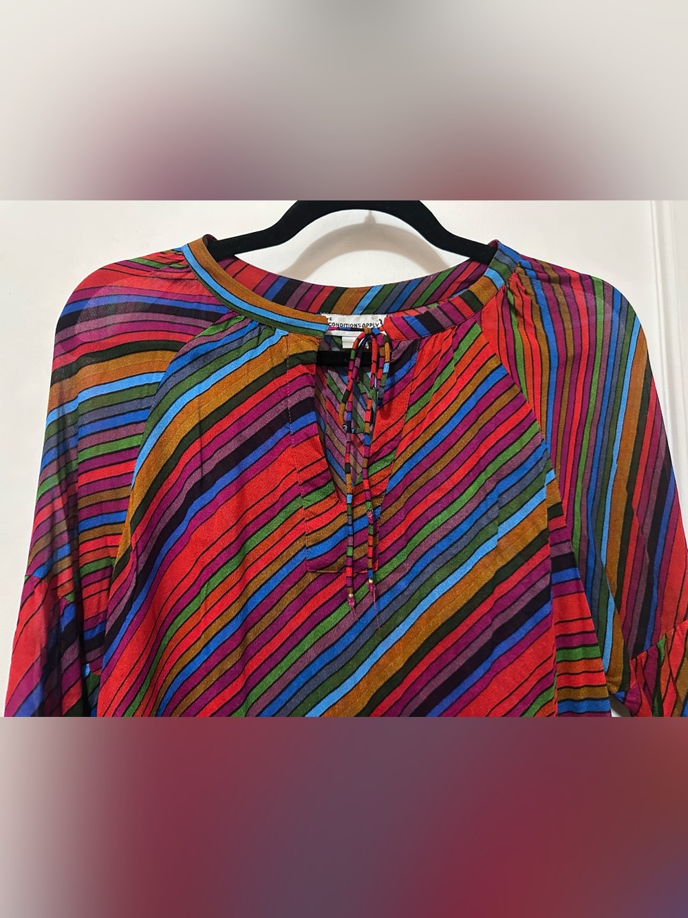 Anthropologie retro striped multicolor flowy peasant semi-sheer top- M - Picture 9 of 15